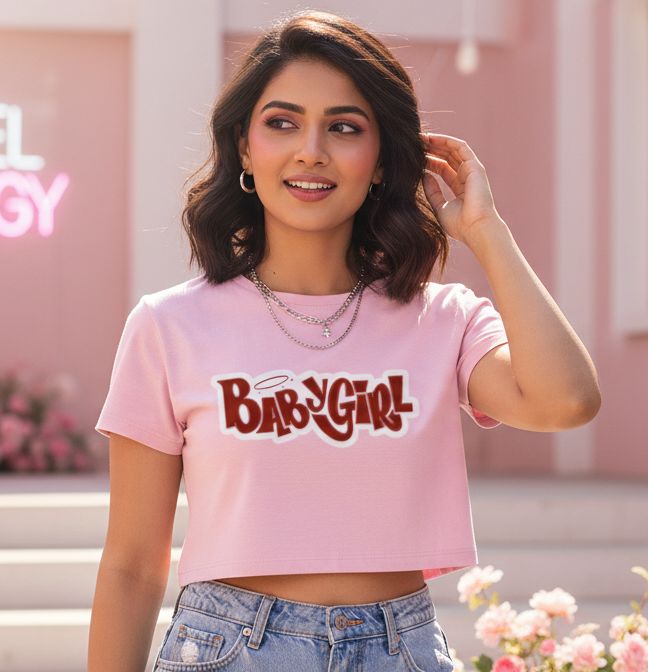 BABYGIRL Crop Top Baby Pink & White