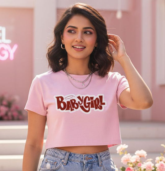 BABYGIRL Crop Top Baby Pink & White