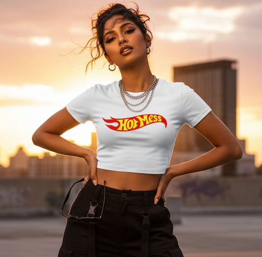HOT MESS Crop Top Black & White