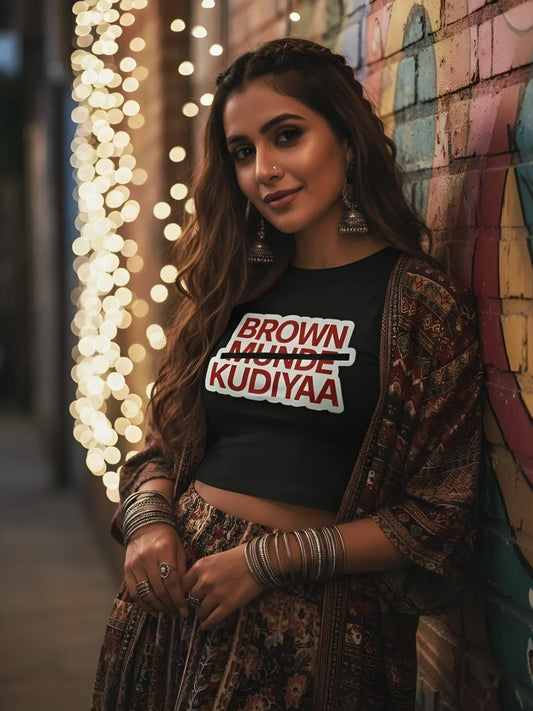 BROWN KUDIYAA Crop Top Black & White